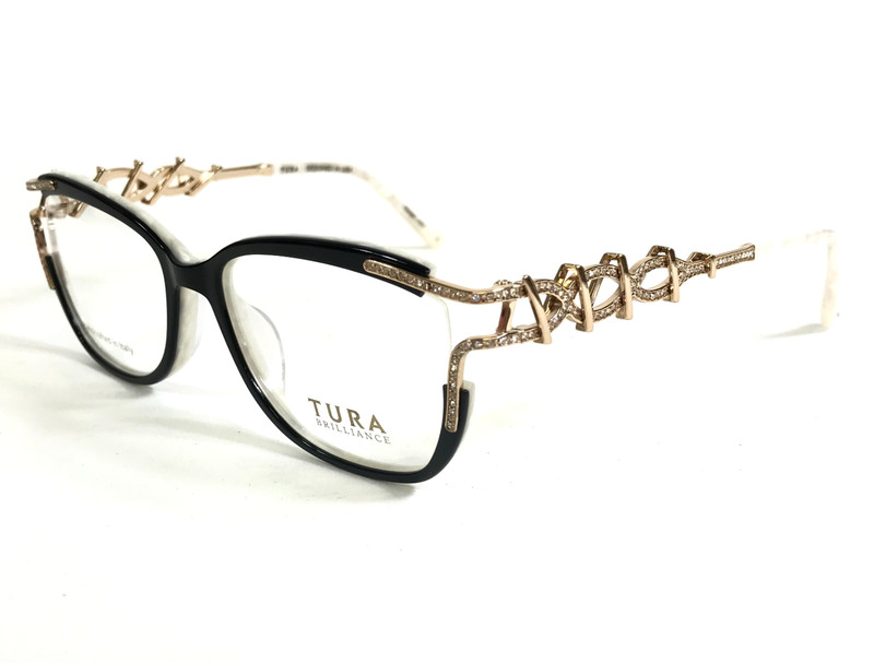 Tura Brilliance Eyeglasses Frames TE272 BLK Black Ivory Gold Crystals 54-16-145 gallery