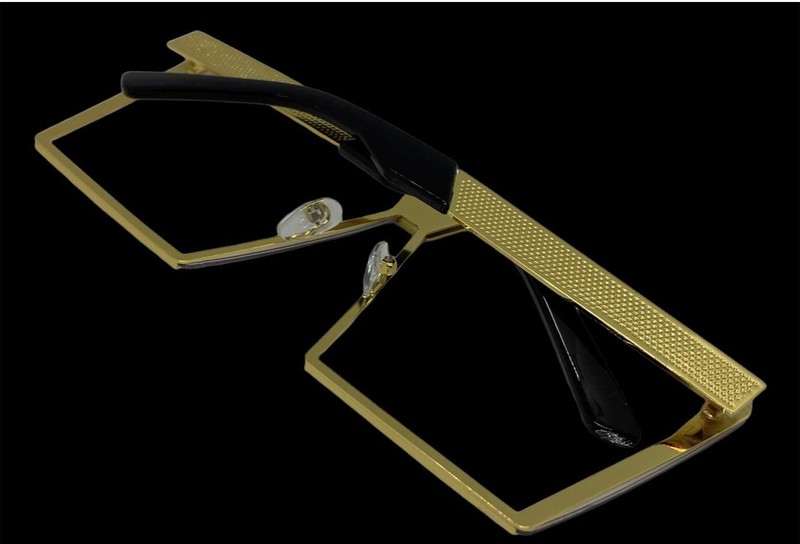 Women OVERSIZED EXAGGERATED Modern Shield Clear Lens EYE GLASSES Huge Gold Frame gallery