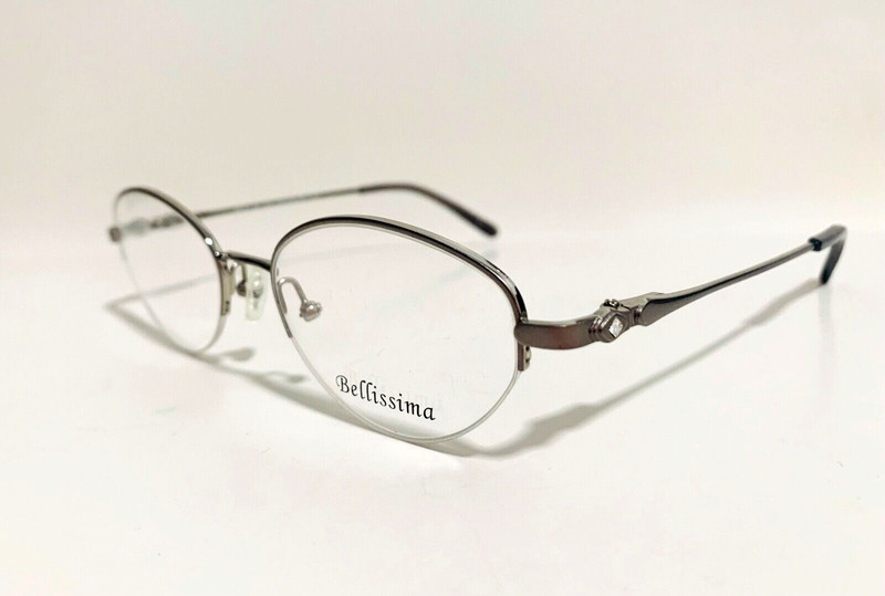 BELLISSIMA BL627 LIGHT MAUVE SILVER SEMI RIMLESS OVAL EYEGLASSES RX 50-19-135 MM gallery