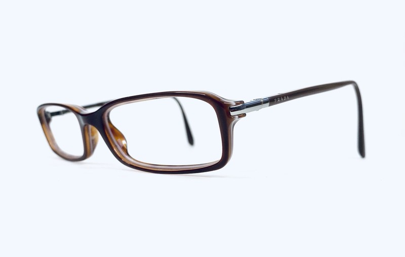 Prada Brown Tortoise Silver Rectangular Lucite Glasses Italy VPR17G 52 16 140