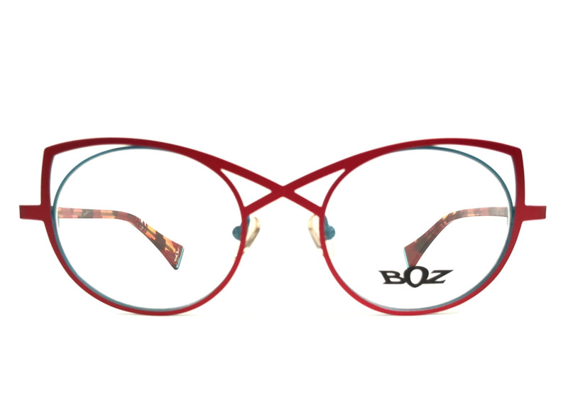 BOZ Eyeglasses Frames DIS MOI 3022 Red Light Blue Cat Eye Full Rim 49-19-140