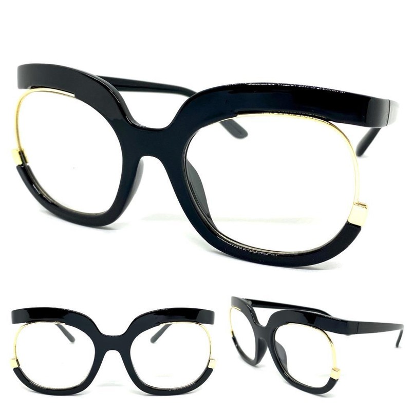 Women’s Oversized Retro Style Clear Lens EYE GLASSES Large Black Optical Frame