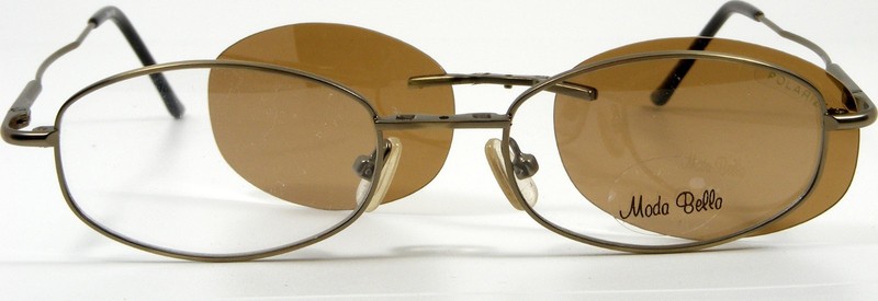 Moda Bella A. Gold Eyeglasses 2075 49-18-140 w/ Magnetic Clip-On Brown Polarized
