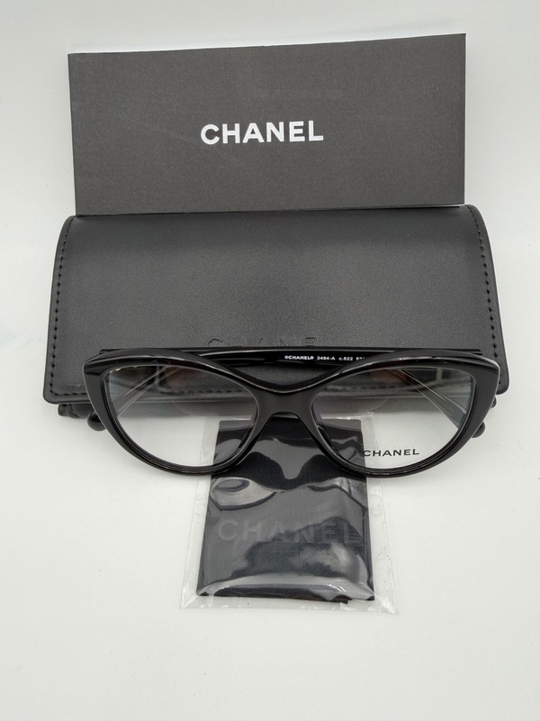 Chanel Eyeglasses 3464 A 622 Black Gold Heart CC Logo 53 16 140 Cat eye