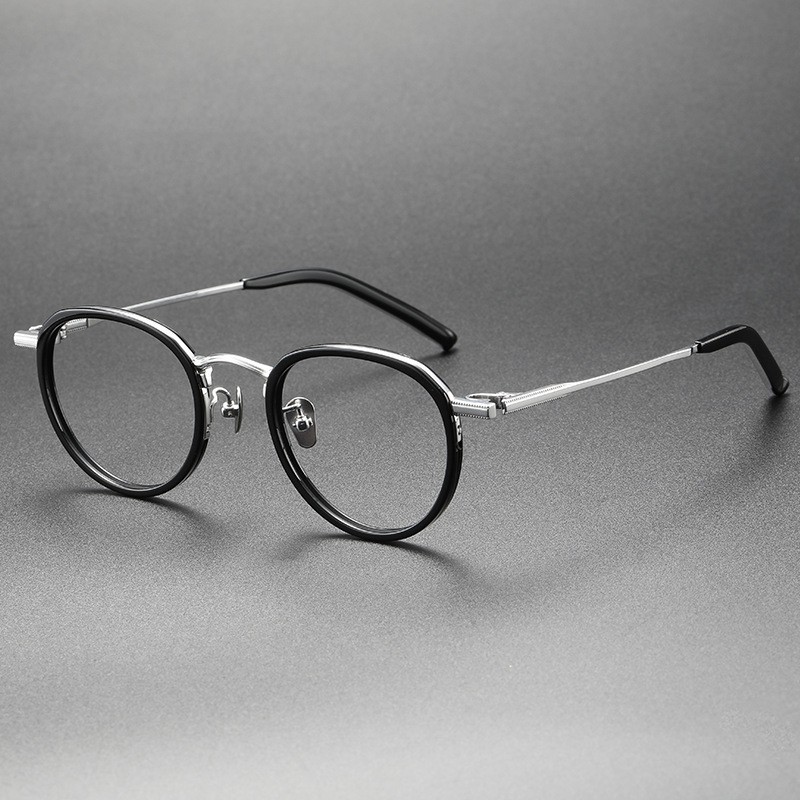 Rare Two-Tone Oval Glasses Acetate Titanium Double Frame 1970s Retro Eyewear