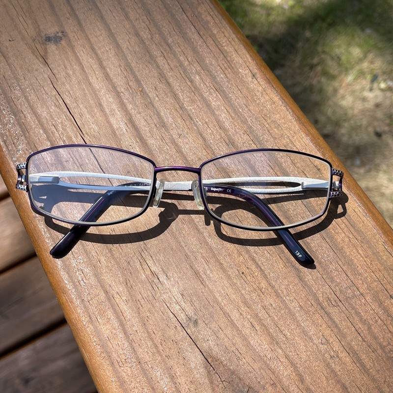 Superflex 366 Used Eyeglass Frames Purple & Silver Metal Spring Temples Full Rim