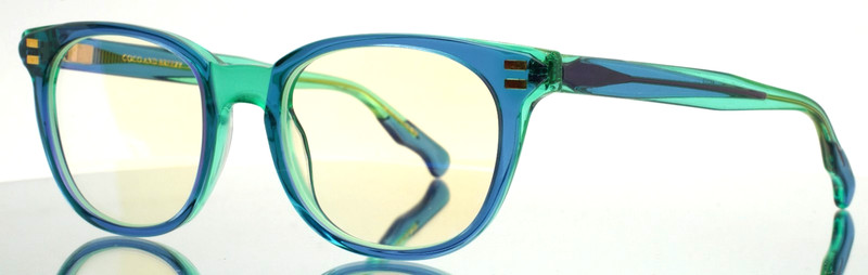COCO AND BREEZY Genius 105 Teal Womens Round Full Rim Eyeglasses 51-19-148 B:42