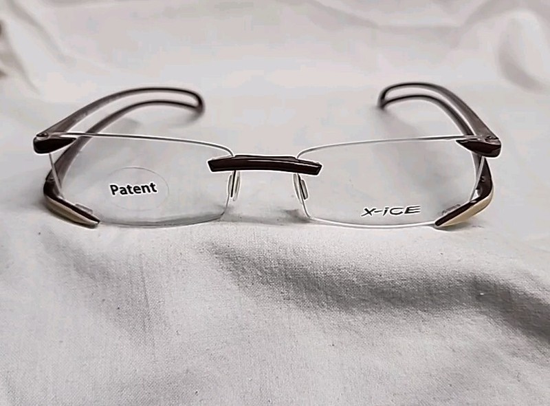 X-Ice Blade Brown / Cream Rimless Eyeglass Frame Made In Italy 52/17/135 gallery