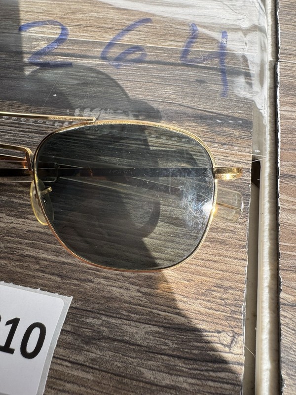 American Optical Vintage Sunglasses Frame Only 5 1/2 Gold Pilot Metal USA 52 mm. gallery