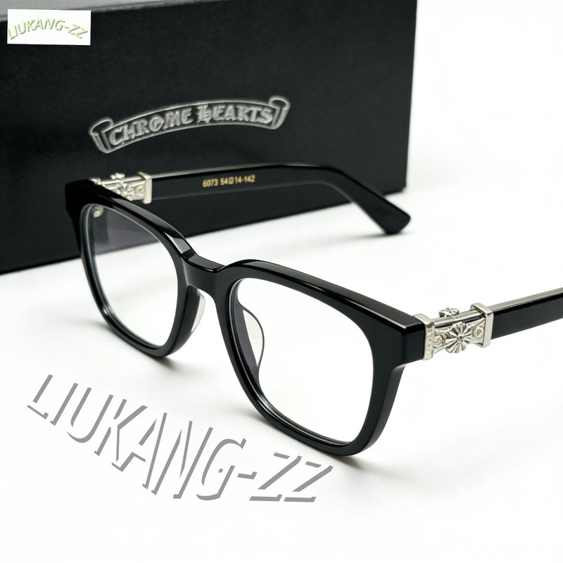 CH Inspired Gothic Cross Black Acetate Eyeglasses Clear Anti-Blue Light Unisex