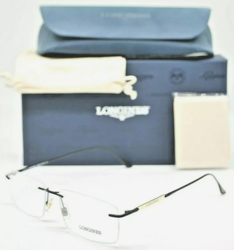 BRAND NEW LONGINES LG5001-H 002 RIMLESS BLACK-GOLD EYEGLASSES AUTHENTIC RX 56-16