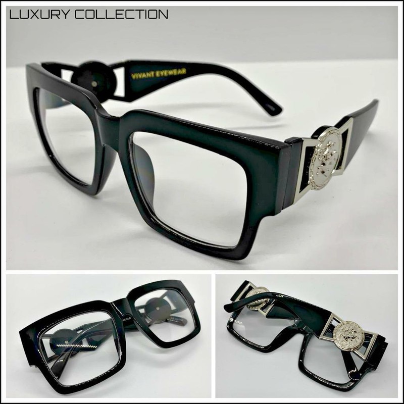CLASSIC RETRO HIP HOP Style Clear Lens EYE GLASSES Thick Frame Silver Medallion
