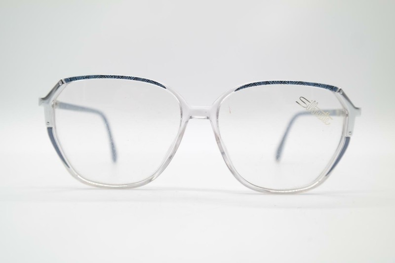 Vintage Silhouette 1749 /10 Blue Transparent Silver Oval Glasses NOS