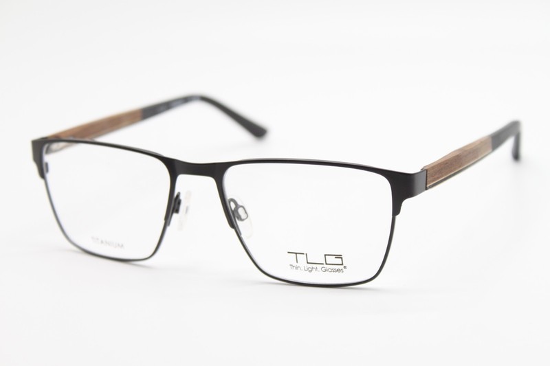 NEW TLG TITANIUM NU055 C01 BLACK WOOD BROWN AUTHENTIC EYEGLASSES 53-17