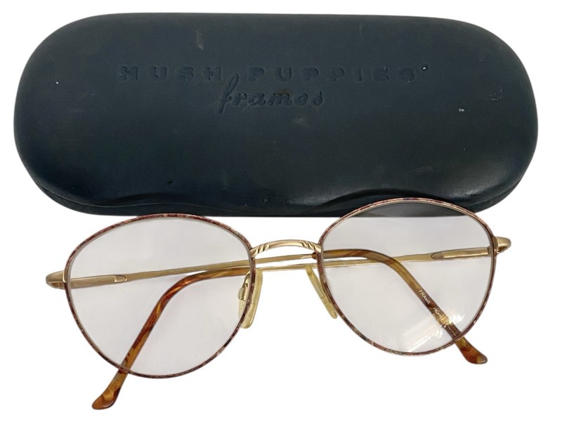 Hush Puppies Womens Gold Tortoise Metal Round Eyeglasses 51 18 135 Vtg 90s