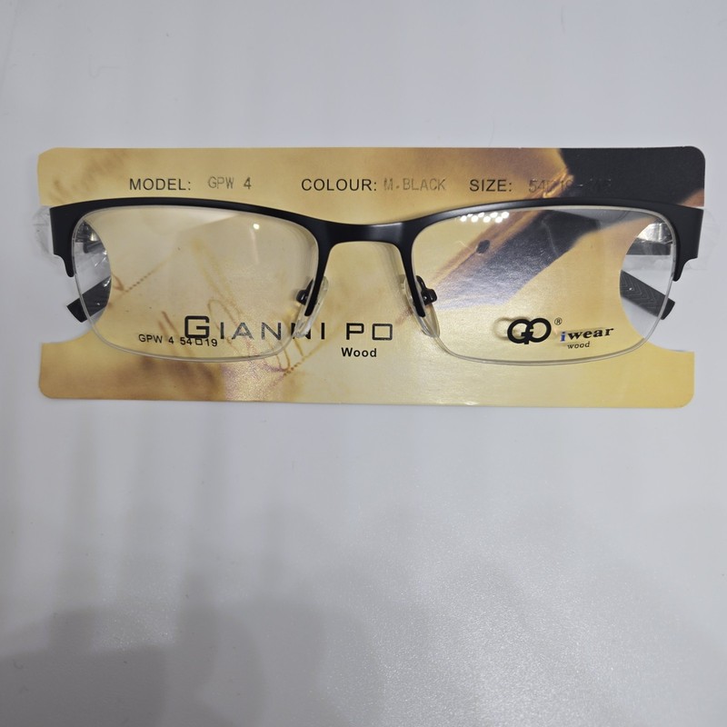 Gianni Po Eyeglasses Frames Wood Inlay GPW 4 M.BLACK 55-19-145 Demo Lens NEW