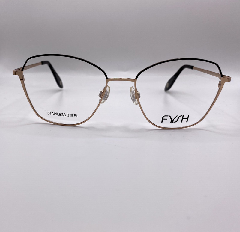 FYSH 3653 S200 Black Gold Round Metal Optical Eyeglasses Frame 54-17-135 RX