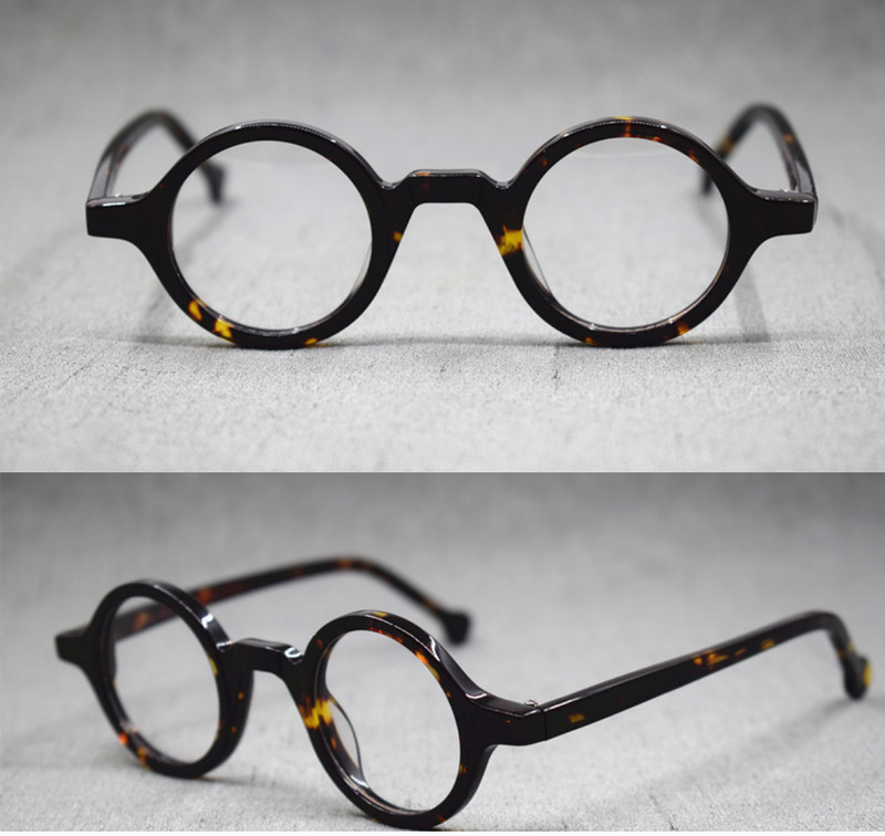 Small Round Wood Acetate Eyeglass frames Japanese Retro Leopard Glasses US