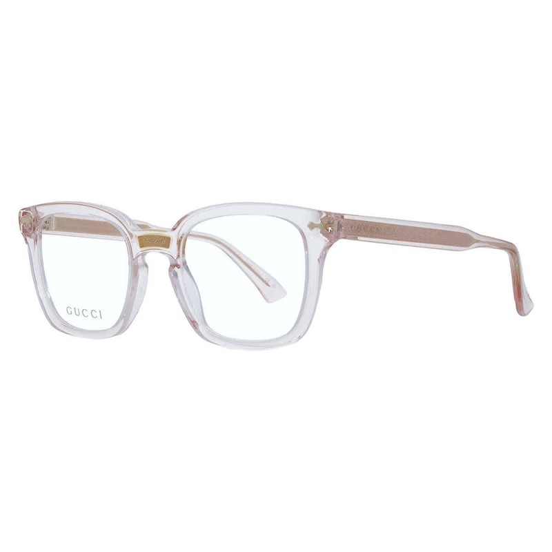 Gucci GG0184O 013 Transparent Pink with Gold Stripe Square Unisex Eyeglasses
