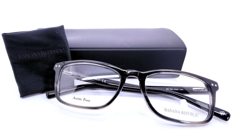 BANANA REPUBLIC BR 108 XOW RECTANGLE EYEGLASS FRAMES BLK/GRY HORN 53-18-145 NEW