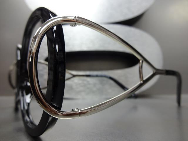 Womens Oversized Retro Style Round Black Lensless Eye Glasses Frame Only NO Lens gallery