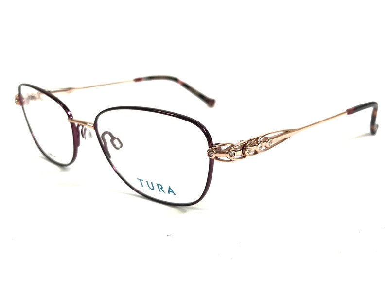 Tura Eyeglasses Frames R587 EGG Eggplant Purple Rose Gold Crystals 54-17-145