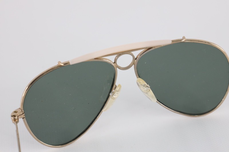 Vintage 90s Streetwear Cross Bar Aviator Sunglasses Glasses Gold Gray Lenses gallery