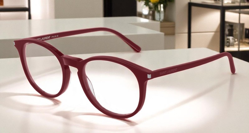 SAINT LAURENT SL 106 011 Round Oval Panthos Burgundy 50 mm Unisex Eyeglasses