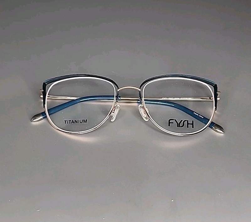 FYSH 3667 Teal / Rose Gold Titanium Half Rim Eyeglass Frame 51/19/140 gallery