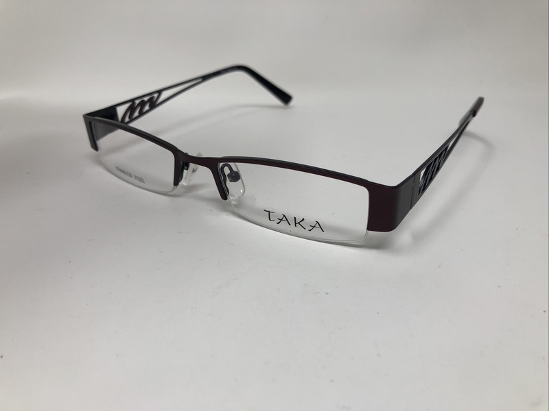 TAKA EYEGLASSES FRAME T2649 50/17/135 BURGUNDY BLACK HALF RIMLESS HALF RIM OP48 gallery