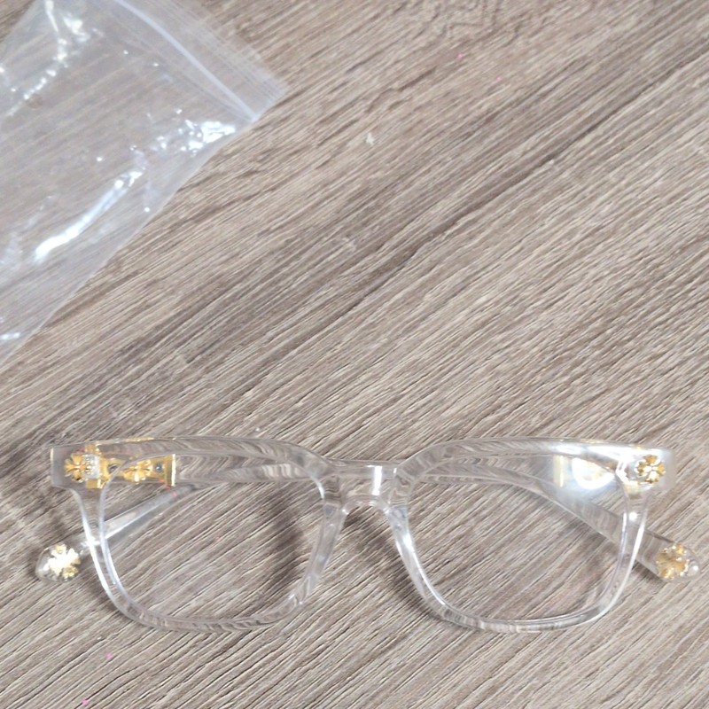 Clear Full Rim Plastic Eyeglass Frames Unisex Gold Tone Cross Detail