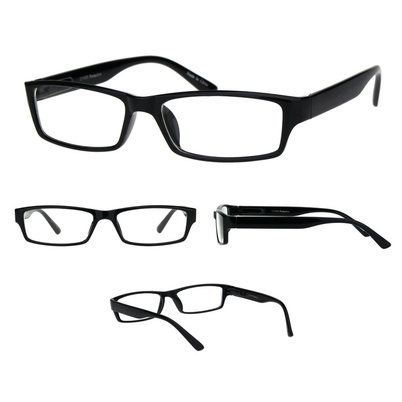 Mens 90s Classic Narrow Rectangular Black Plastic Rim Dad Eye Glasses