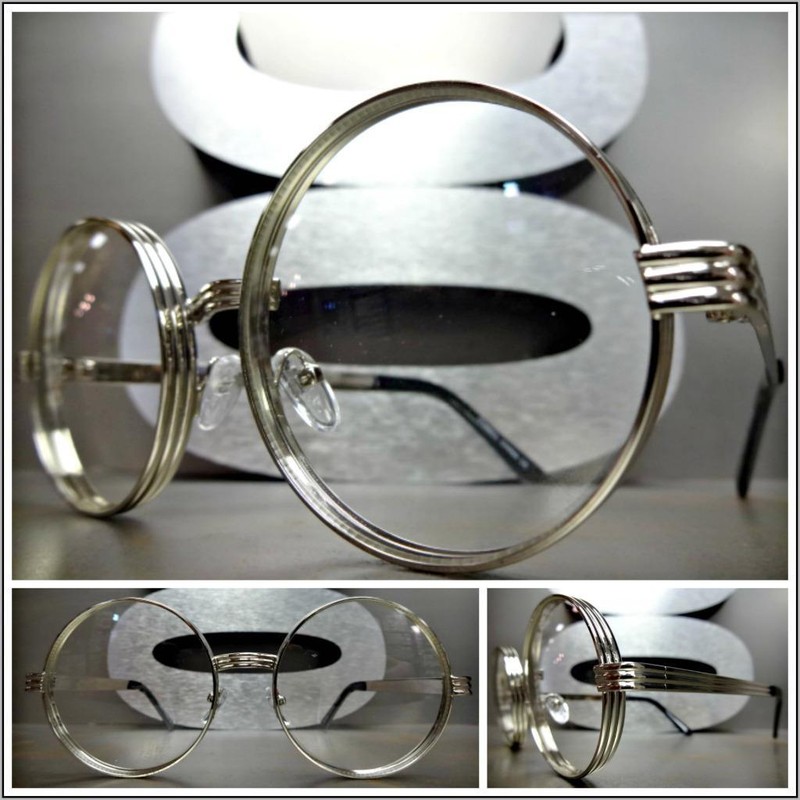 Mens Women VINTAGE RETRO Style Clear Lens EYE GLASSES Round Silver Fashion Frame