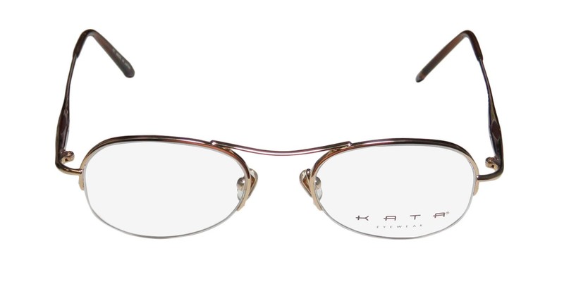NEW KATA NOA EYEGLASS FRAME 47-19-140 HALF-RIM OVAL METAL UNISEX GOLD BRN gallery
