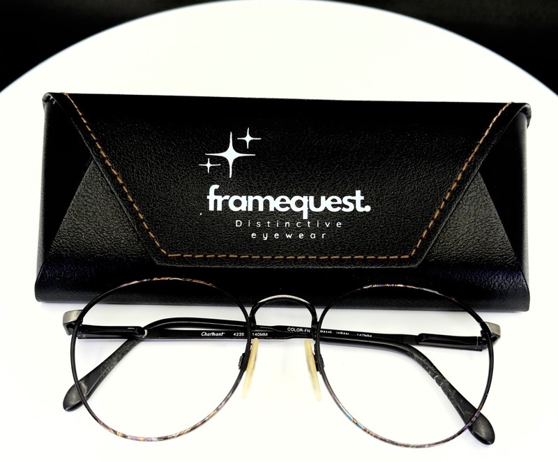 VTG CHARMANT 4235 FN Unisex Black Multi Round Full Rim Eyeglasses FRAMES ONLY