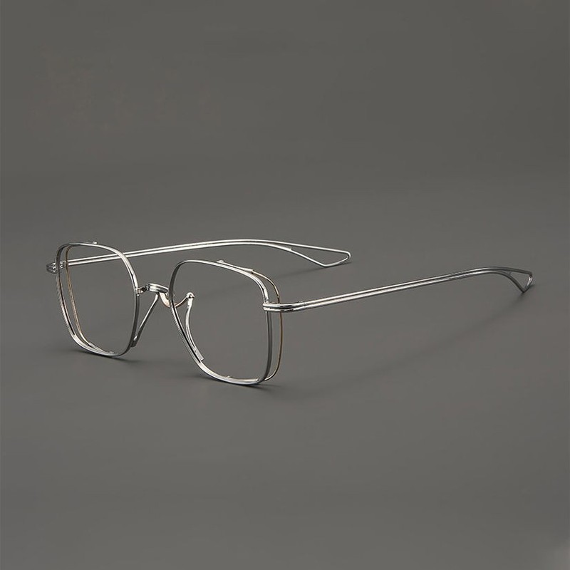 Dual-Rim Ultra Light Pure Titanium Square Eyeglass Frame Vintage Unisex Glasses