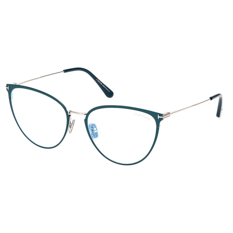 NEW TOM FORD FT5840-B 087 Shiny Turquoise/Palladium/Clear Blue Light Block 56…