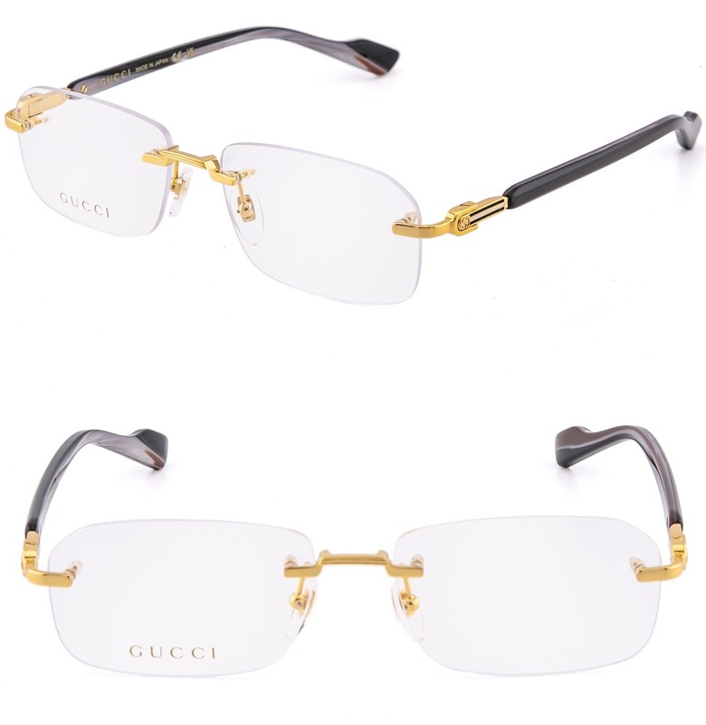 GUCCI GG1221O 1221 Brown Horn Gold Classic Stripe Narrow Eyeglasses 002 GG1221