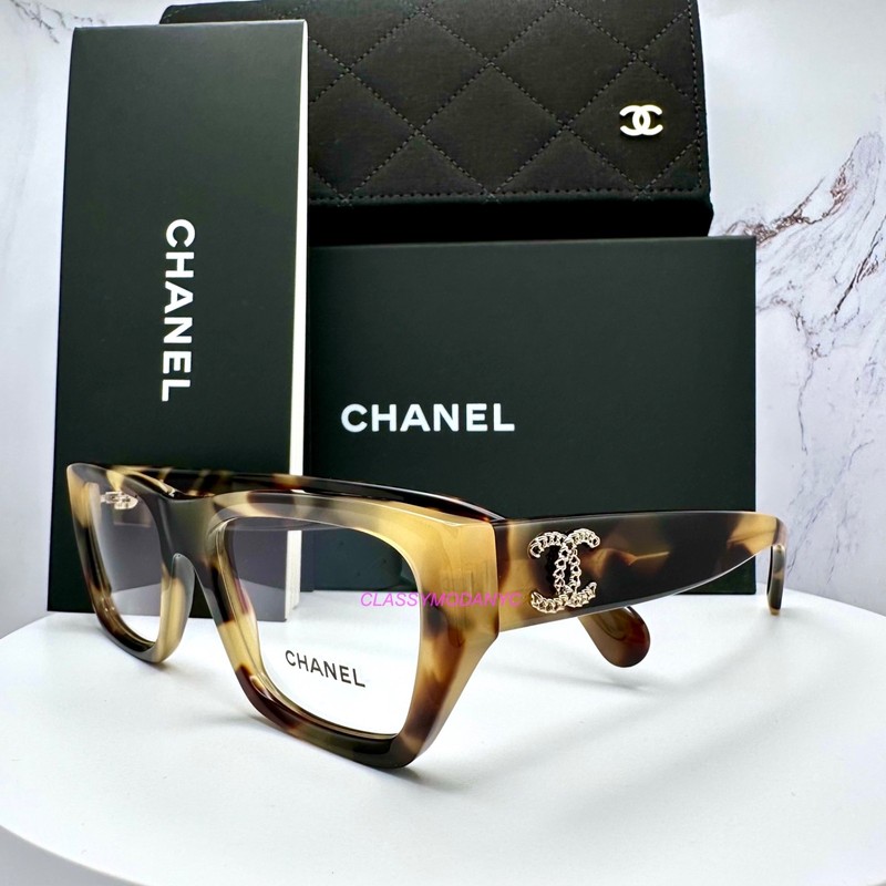 CHANEL Eyeglasses New CH3495 1820 Brown 52mm Gold Chain CC Rectangle Rx-able