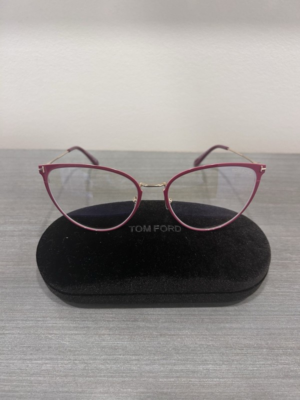 TOM FORD TF5840B 066 Gold Red Enamel Blue Block Optical Style Eyeglasses 5840