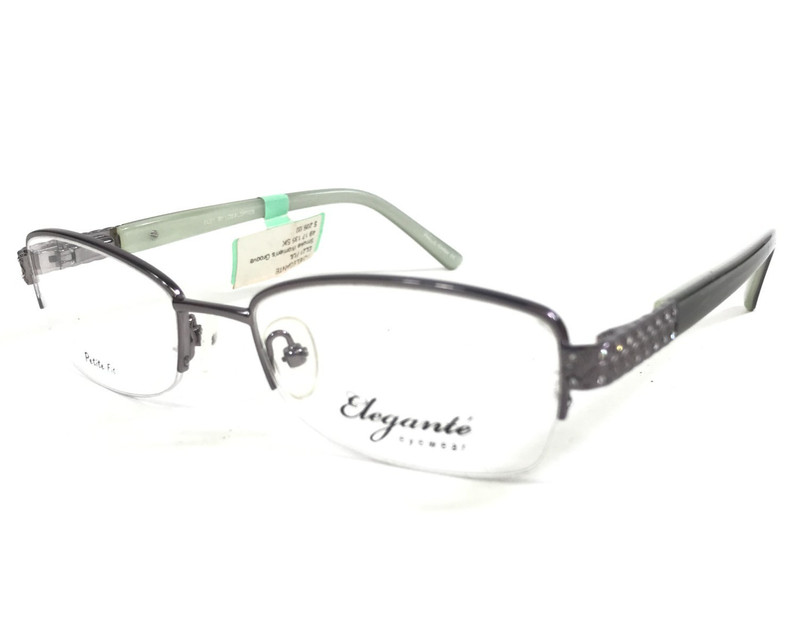 Elegante Eyewear Eyeglasses Frames EL21 SMOKE Silver Green Half Rim 49-17-135 gallery
