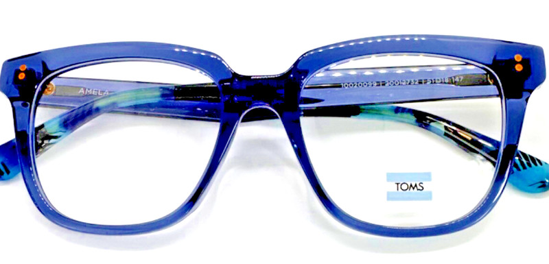 Toms Amela eyeglasses translucent slate blue with artistic temple tips 51mm eye gallery