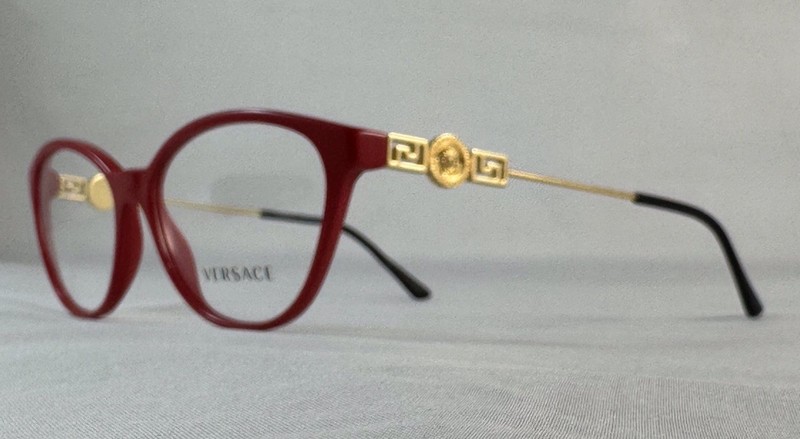 VERSACE Eyeglasses Gold & Red Cat Eye Medusa Logo 3215 256 Frame~54-15-140~Italy