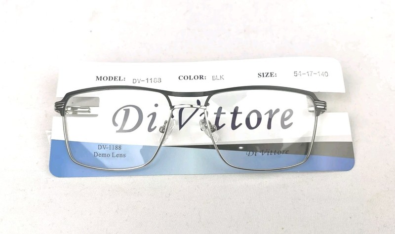 Di Vittore DV-1188 54-17-140 Black Full Rim Eyeglasses Frame Demo Lenses