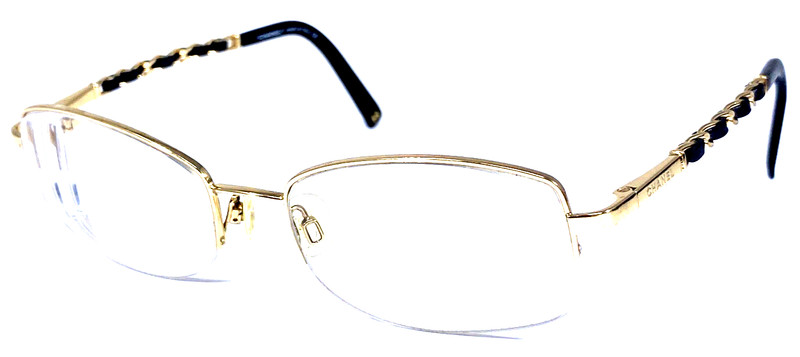 CHANEL 2131Q c.293 Italy Gold/Black Leather Eyeglasses Frame 52-18-135