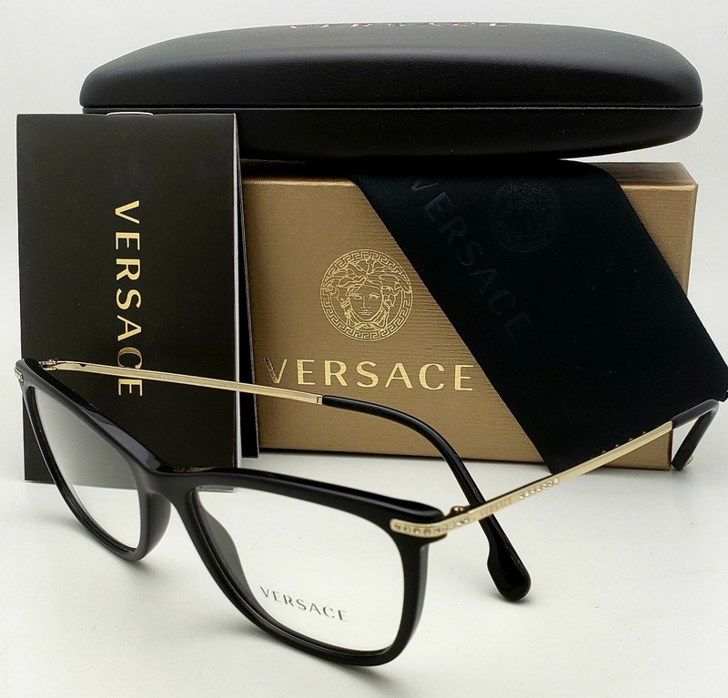 New VERSACE Eyeglasses Mod. 3274-B GB1 54-16 140 Black & Gold Frames w/Crystals