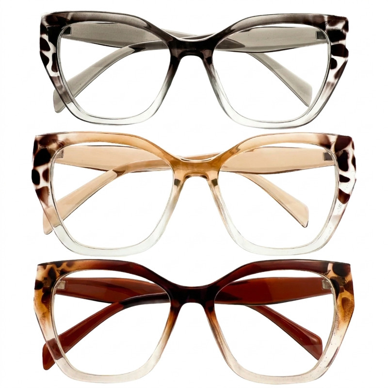 Lot of 3 Oversize Trendy Clear & Tortoise Shell Glasses – Stylish Women’s Frames