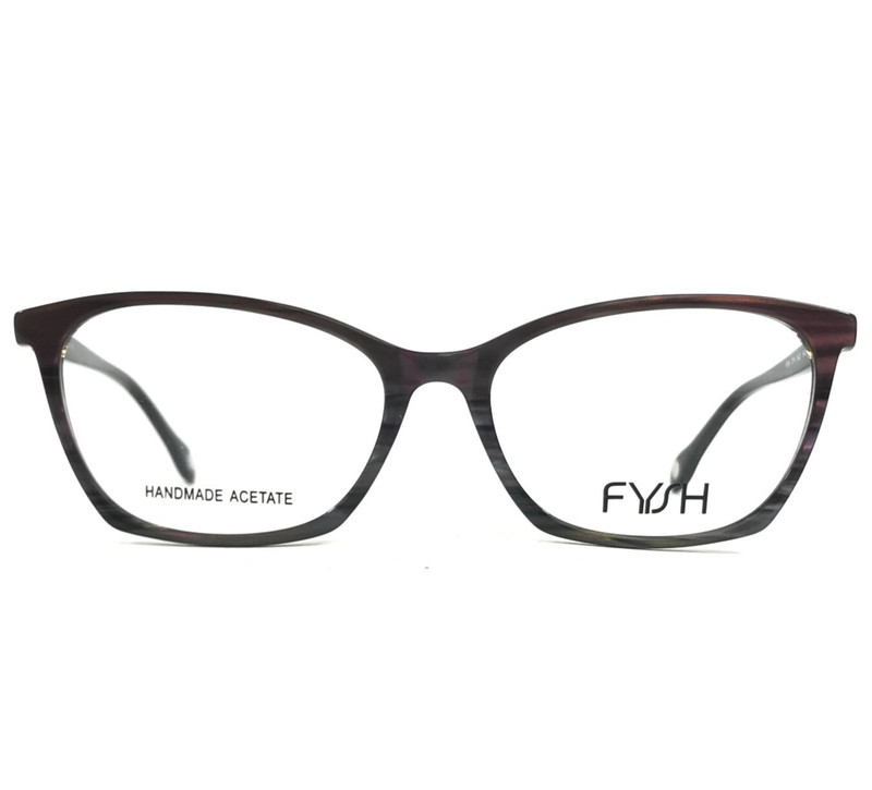 FYSH Eyeglasses Frames 3714 S402 Striped Brown Cat Eye Full Rim 54-16-135