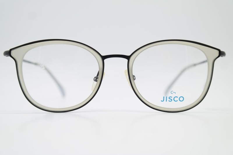 JISCO PERNILLA BK Oval Eyeglasses Frame Schwarz Beige Metal Acetate New