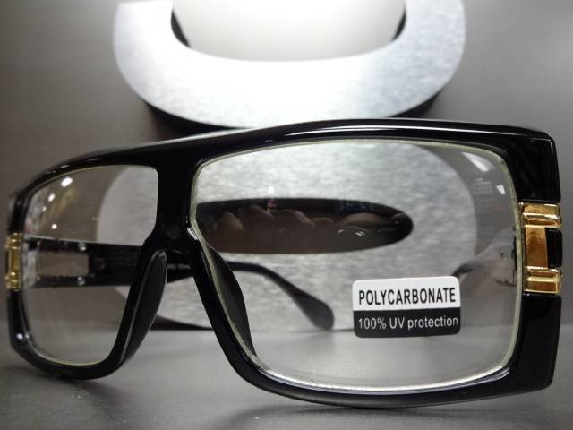 OVERSIZED VINTAGE RETRO Hip Hop Clear Lens EYE GLASSES Large Black & Gold Frame gallery